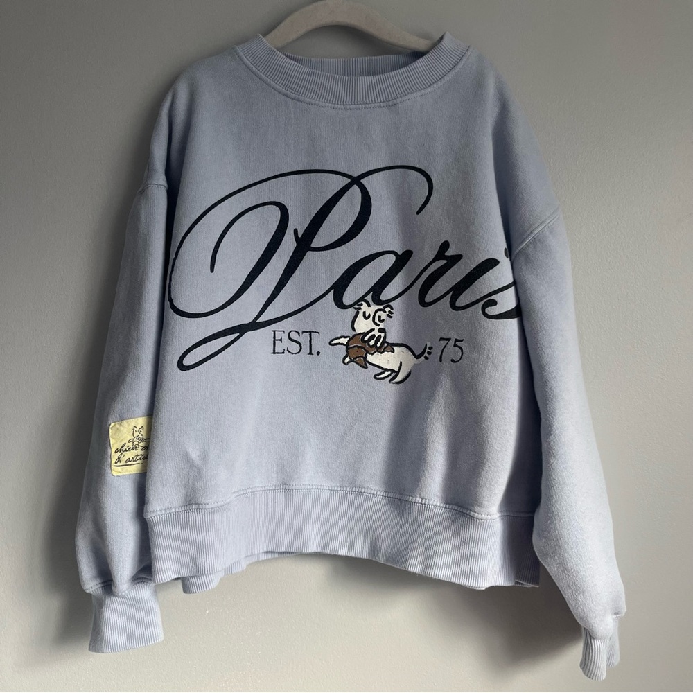 Paris Graphic Girl’s Sweater - Light Blue